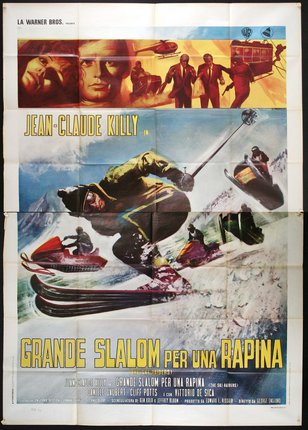 a movie poster of a man on snowmobiles