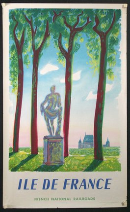 a poster of a statue in the woods