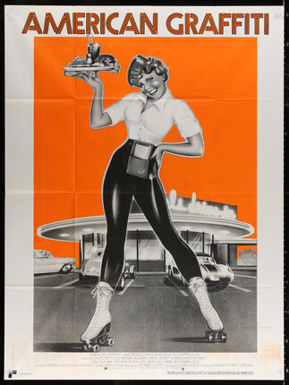 a poster of a woman holding a tray