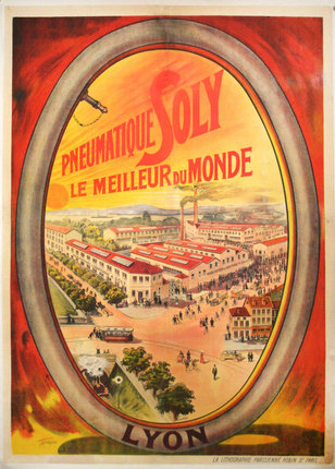 an old poster with a picture of a city