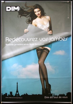 a woman in stockings and a poster