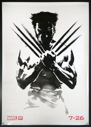 a black and white poster of a man with claws