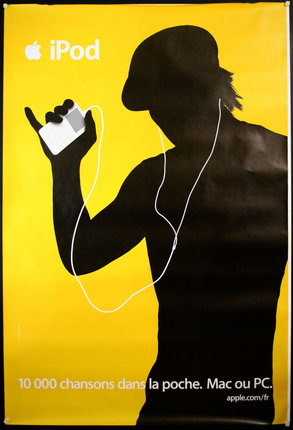 a poster of a man holding a phone