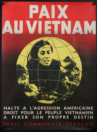 a poster with a woman holding a globe