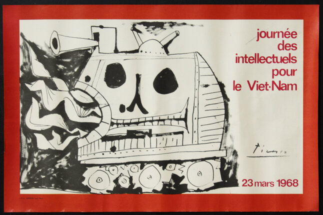 a poster with a drawing of a tank