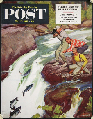 a magazine cover with a group of men fishing