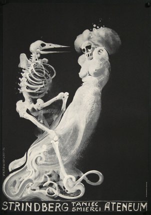 a skeleton and a woman