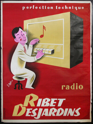 a poster of a man playing a radio