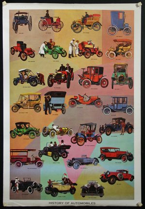 a poster of cars and people