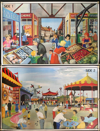 a collage of images of a market