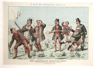 a cartoon of men shooting a party