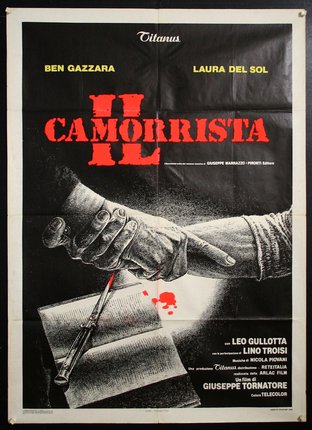 a movie poster with a hand pointing at a book