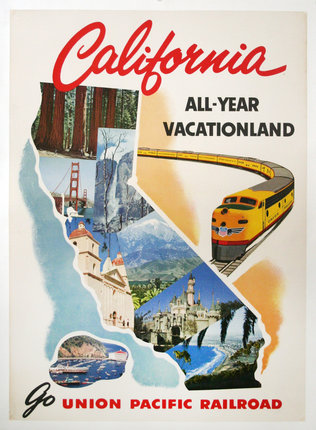 a poster with a map of california