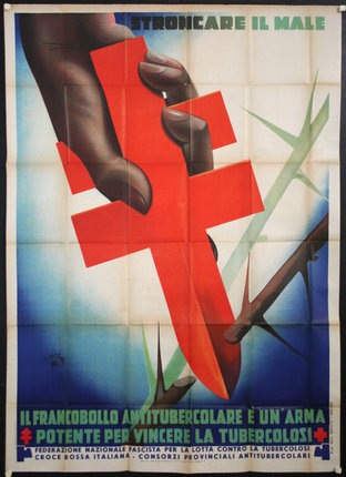 a poster of a hand holding a red cross