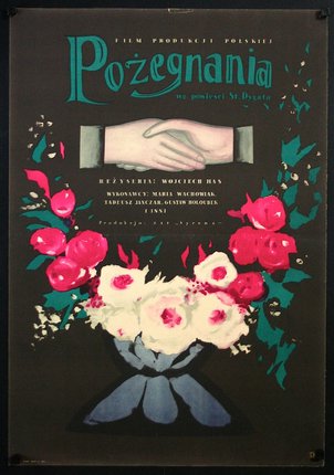 a poster with a hand holding a bouquet of flowers