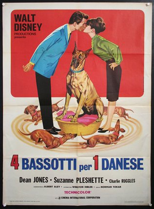 a movie poster with a couple kissing a dog