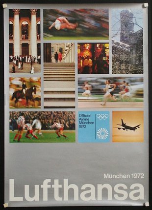a poster with images of people running