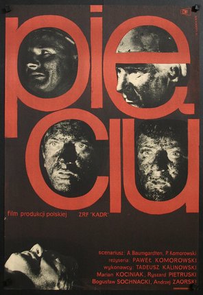 a movie poster with red letters and faces