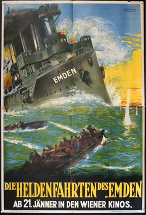 a poster of a ship in water