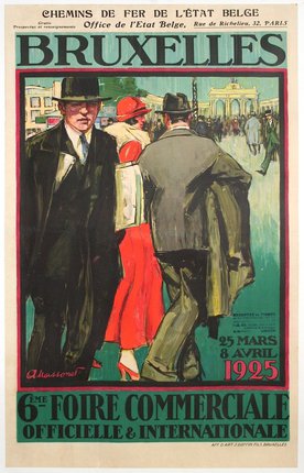 a poster of a man walking in a street