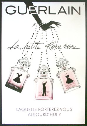 a poster with a woman holding a bottle of perfume