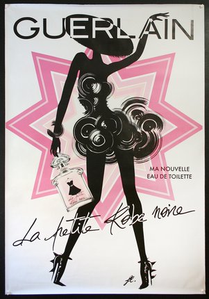 a poster of a woman holding a bottle of perfume