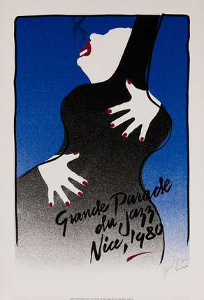 a poster of a woman with hands on her chest