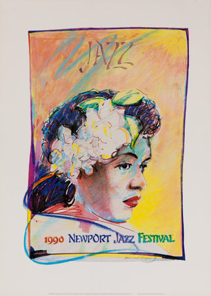 a poster of a woman with a flower in her hair