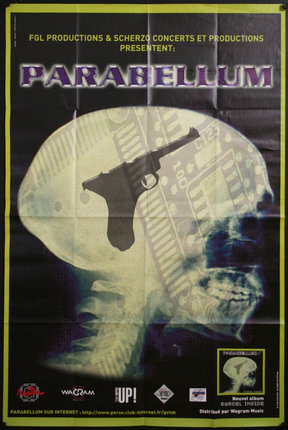 a poster with a skull and a gun