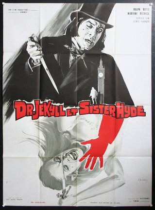 a movie poster of a man holding a knife and a woman's hand