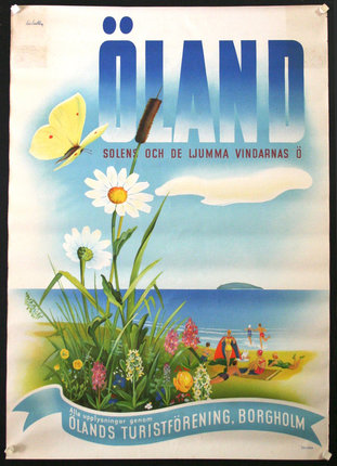 a poster with flowers and a butterfly