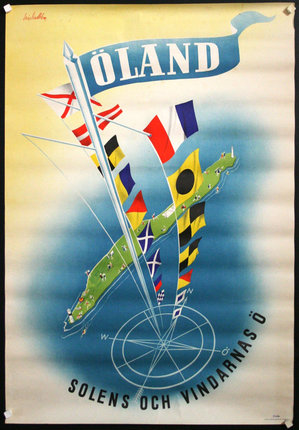 a poster with flags flying on a sailboat