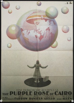 a poster with a person standing in front of a bubble