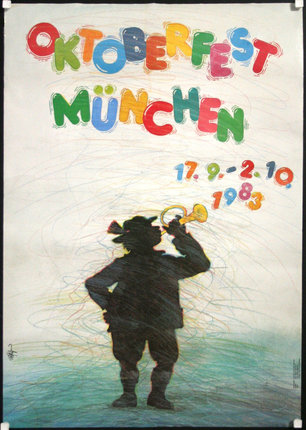 a poster with a child playing a trumpet