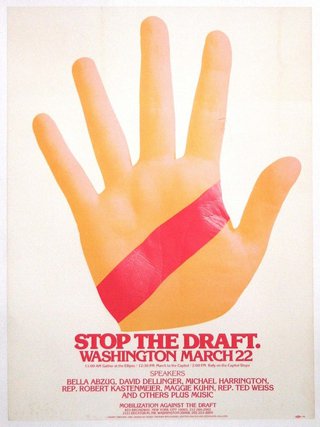 a poster of a hand with a red tape on it