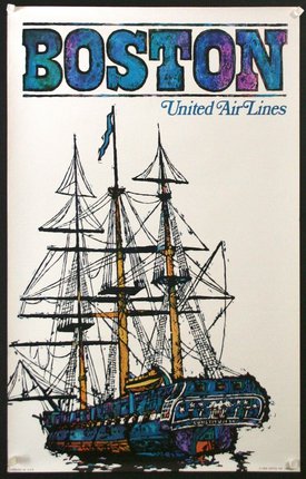 a poster with a ship and text