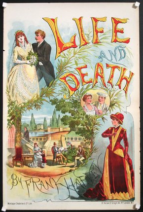 a poster with people in dresses and writing
