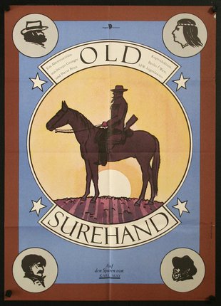 a poster with a man riding a horse