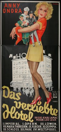 a poster of a woman in a skirt and red shoes