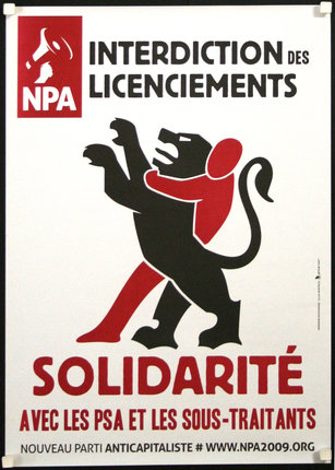 a sign with a lion and a person fighting