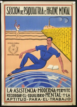a poster of a man in a blue jumpsuit