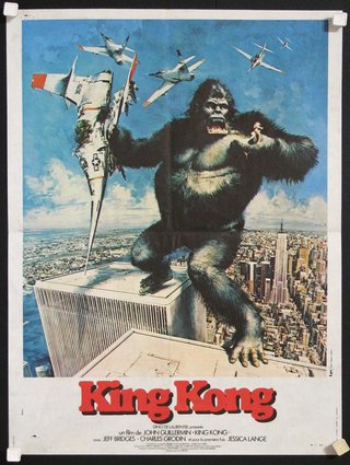 a movie poster of a gorilla holding a jet plane