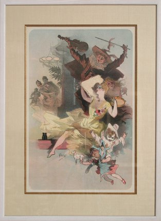 a framed art print of a woman playing a violin