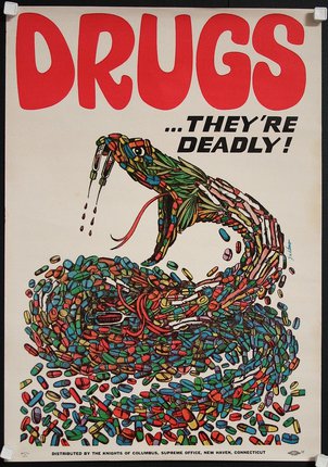 a poster with a snake and pills