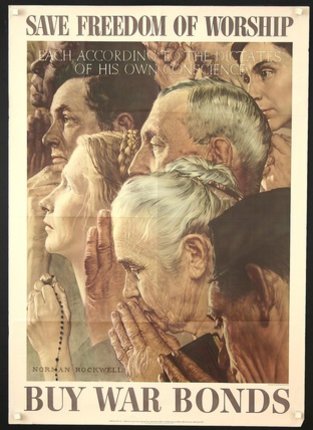 a poster of a group of people praying