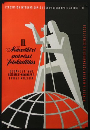 a poster of a man holding a tripod