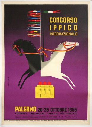 a poster of a horse and a flag
