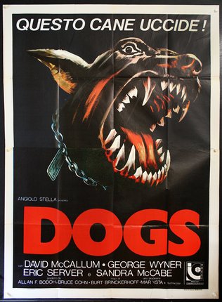 a poster of a dog with a chain