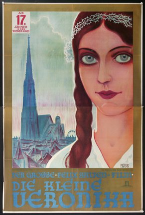 a poster of a woman with a tower in the background