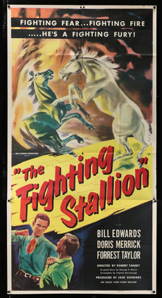 a movie poster with horses fighting